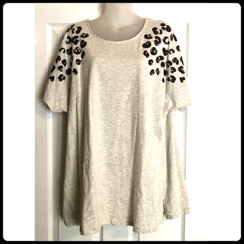 Roaman’s Animal Print Sequined Tunic Length Tee